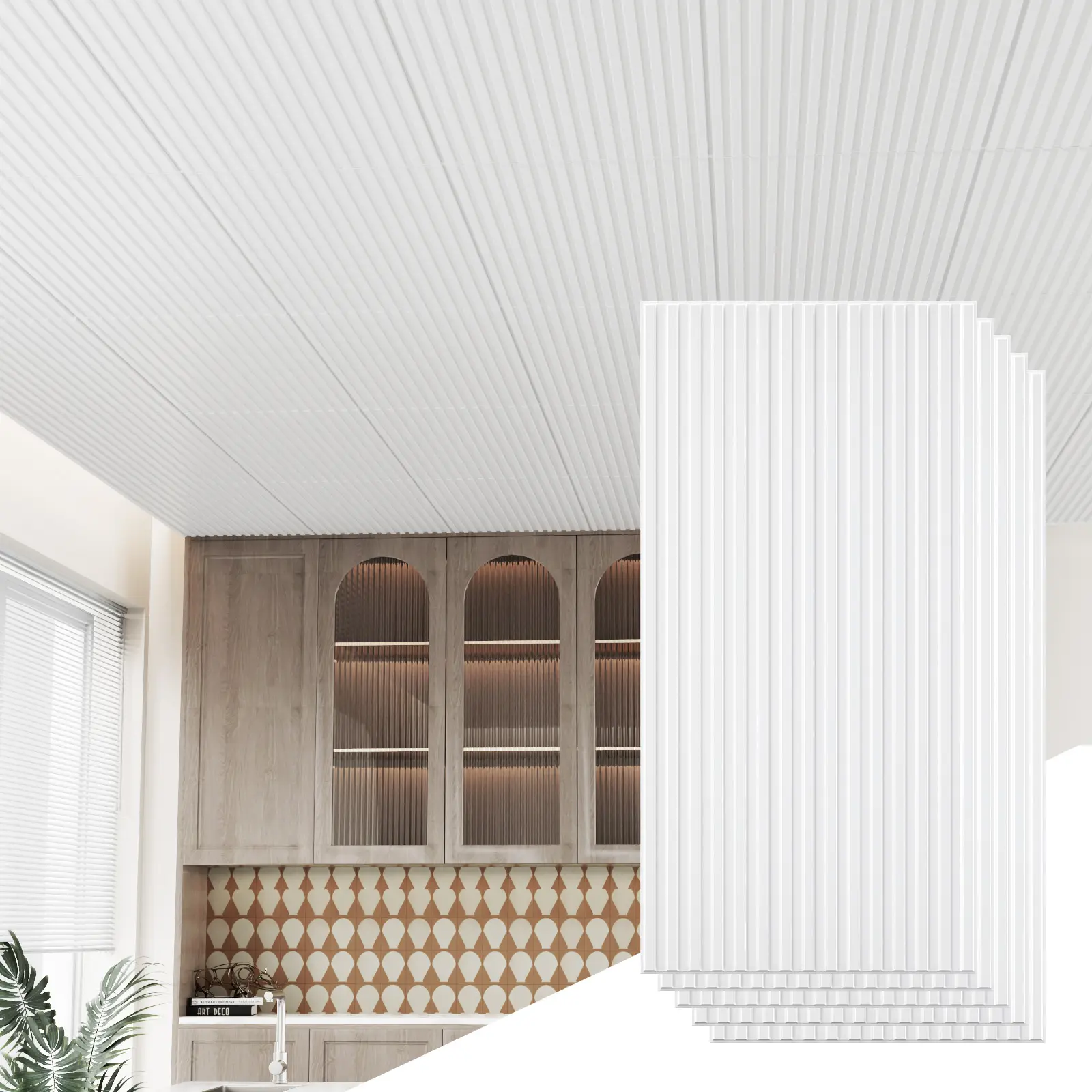LooYee 6 PCS 24x48 In Drop Ceiling Tiles Modern, 2x4 Ft PVC Fluted Waterproof Ceiling Panels, Ideal for Bathroom, Office Interior Decor (Covers 48 Sq.Ft)