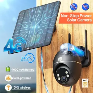 4G LTE Solar Security Camera Outdoor, No WiFi Needed, 24/7 Always-On Recording, 2K 3MP Color Night Vision, 360° Auto Tracking, Wireless with Built-in SIM, Waterproof, 9000mAh Long Battery Life (Black)