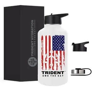 TRIDENT OWN THE DAY American Flag Insulated Water Bottle - Thermo Lock | Elite Performance | Leak-Proof | BPA-Free| No Sweat Coating (White, 64 Oz)
