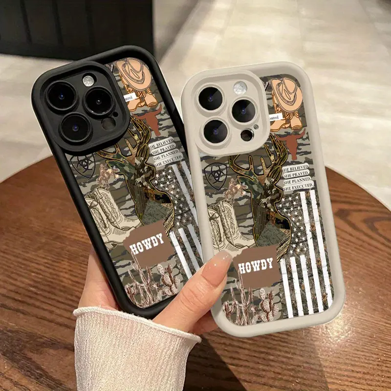 Western Inspired Art Silicone Soft Casing for iPhone, Multi-Model Rugged Shockproof Anti-Scratch Phone Cover with Raised Lips for iPhone 17 Pro Max, 16 Plus, 15, 14, 13, 12, 11, Air E - Mobile Phone Protection Accessory, Iphone 15, Durable