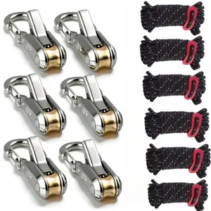 Luocute 6 Set Rope Tightening Tool, High Strength Tie Down Rope, Roller Tensioner, Retractable Roping, Alloy Buckle, Outdoor Camping Boating, Stretch Rope