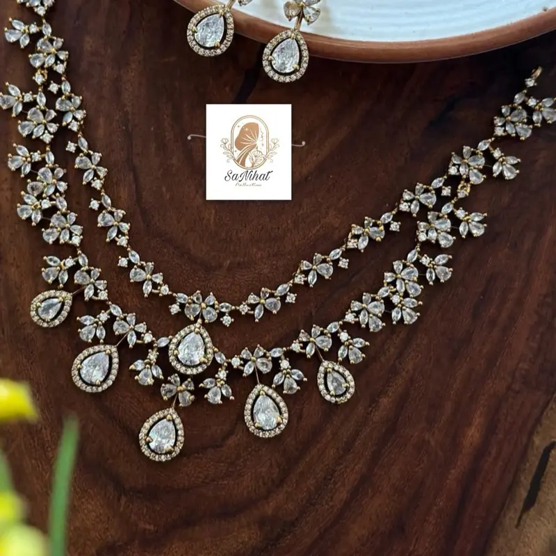 AD Stone 2 Layer Necklace Set with Earrings - classic, graceful, and made to shine.