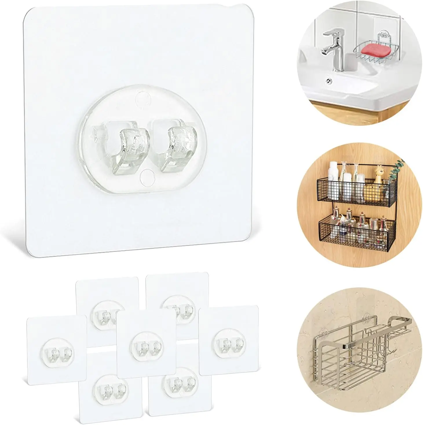 8 Pack Shower Caddy Adhesive Hooks Replacement, Strong sticker Single Hooks for Bathroom Shower Caddy Corner Shelf basket Soap Dish adhesive hanging Hooks, No Drilling Wall Shower Kitchen Accessories