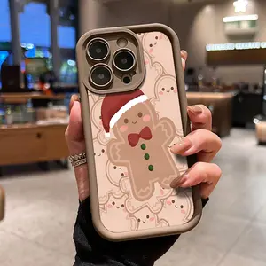 Aesthetic Cute Gingerbread Man Design Phone Case, Soft Silicone,Fully Protected and Shockproof For iPhone 17 16 15 Pro Max 14 13 12 11 X Plus Air Pink Girl Mini