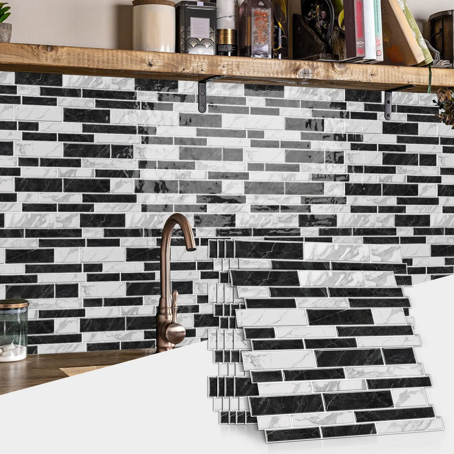 Kuujojo 20pcs PVC Marble Pattern Self-Adhesive Decorative Tiles Stickers, Waterproof Oilproof Modern Easy-Remove Wall Decal Wallpaper for Kitchen, Bathroom Home Improvement