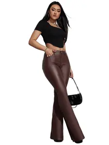 Women's High Waist Slim Fit Flare Pants, Casual Versatile Elastic Micro Flare Long Pants, Spring Essential, Elegant Style, All Seasons, Casual Fitted Trousers