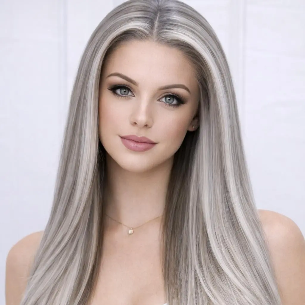 SUESHE Wigs Luxurious 160% Density 25-Inch 13×4 HD Lace Front Wig | Unisex Silk-Straight white-to-Silver-gray  Ombre Highlighted Style | Heat-Resistant Synthetic Hair with Transparent Lace