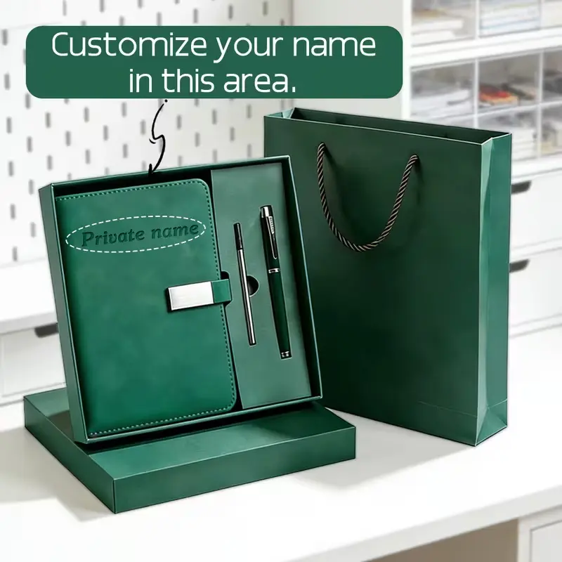 Customizable 3‑Piece A5 Faux Leather Notebook-Pen Set, Refillable Pens, Replaceable Inserts - Office Stationery for Back-to-School, Teacher Gifts, Convenient for Long-Term Use