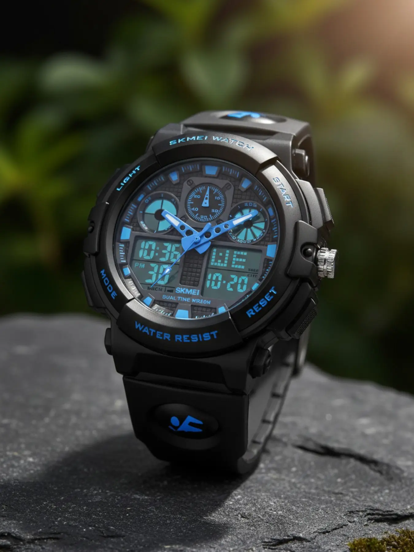 Skmei Men's Multifunctional Sports Casual Analog Watch, Waterproof Electronic Analog-Digital Display, Zinc Case, Mineral Glass Dial, Buckle Closure Wristwatch, Waterproof Watches