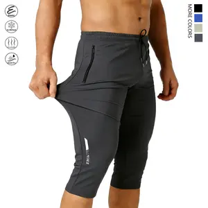 Summer ice silk fabric straight-leg pants — length ends 3 inches below the knee, 80% nylon/20% elastane blend, stretchy and quick-drying; suitable for sports, running, training, outdoor activities, and everyday casual wear in summer; stylish, comfortable
