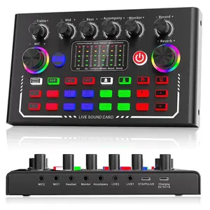 Live Sound Card, Rechargeable Sound Card, Digital Sound Card, Audio Interface, 1 Box Live Podcast Equipment Package, BT Connection DJ Disco Device, Live Streaming Equipment for Streaming, Recording, Gaming, Smartphone, Computer, Laptop