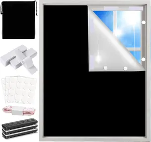 Blackout Shades Curtains for Bedroom 57x 79Inch,No Drill,Portable,DIY Cut,Removable,Black Out Blinds Window Cover for  ,RV,Media Room,Hook Loop Tape Straps Stickers, Clips