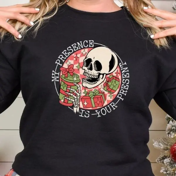 My Presence is Your Present Christmas Sweater, Skeleton Christmas Sweater, Morbid Christmas Sweater, Dark Christmas Sweater, Christmas 2024 Sweaters, Ugly Christmas Sweater, Ugly Christmas Shirt