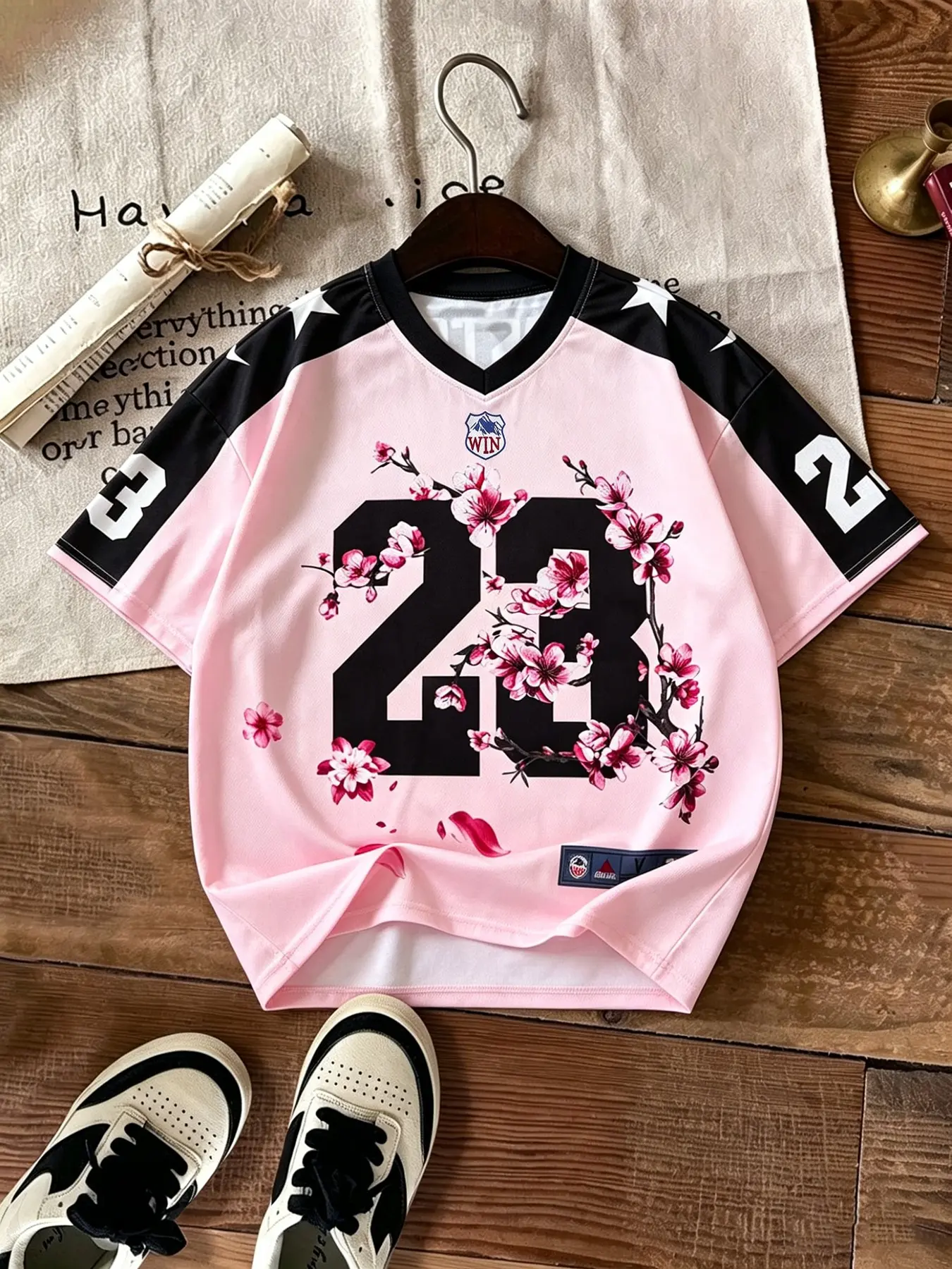 Men's Oversize Cherry Blossom Print Jersey, Sports T Shirt, Sporty T Shirt, Japanese Aesthetic Streetwear Top, Summer Street Style Clothing, Casual Sports Tops, Casual Sportswear