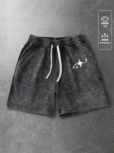 Men’s summer athletic shorts made of washed cotton with a four-star print pattern; casual loose fit with a drawstring waist and pockets. Y2K retro street style from the 2000s—ideal for running, golf, fishing, basketball, camping, gym workouts, swimming, a