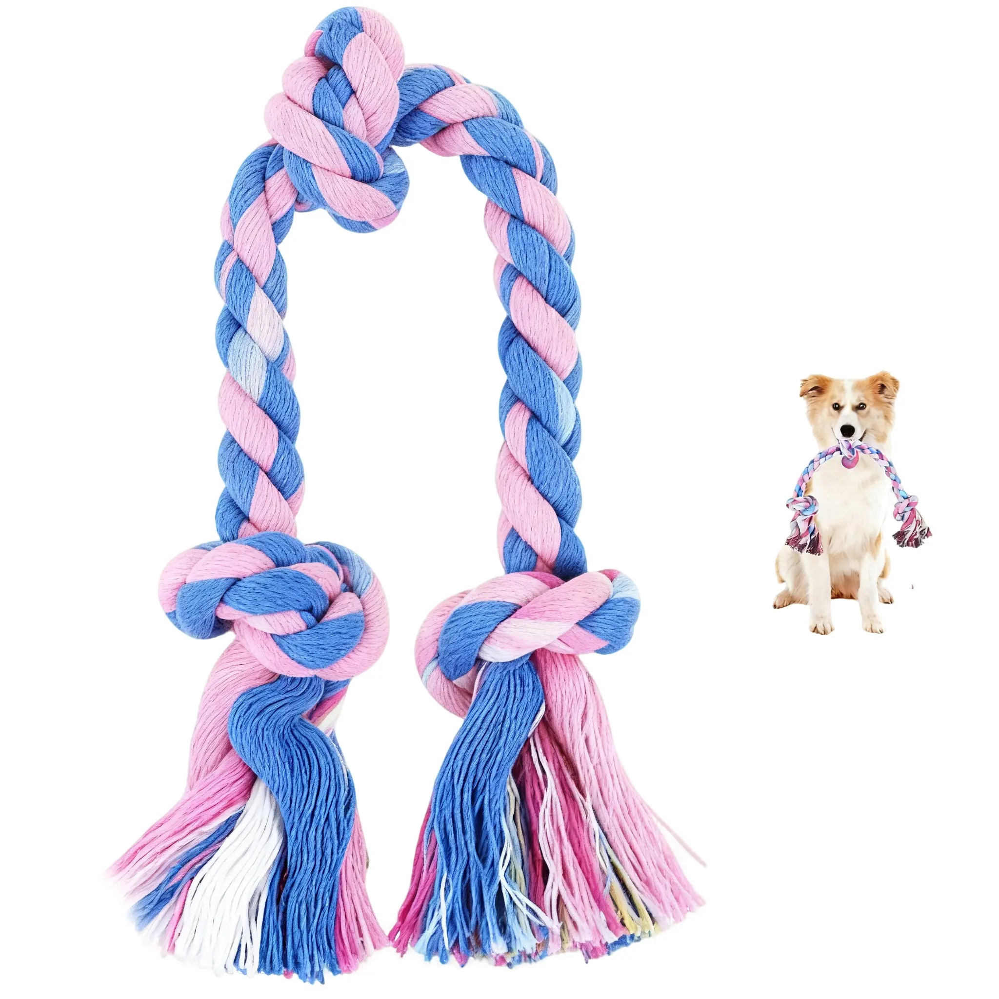 Natural Cotton Durable Puppy Rope Toy - 12" Braided Multicolor, 3 Strong Knots, Dental-Friendly Safe Chew Toy for Small-Medium Dogs, Reduces Destructive Chewing, Indoor & Outdoor Play
