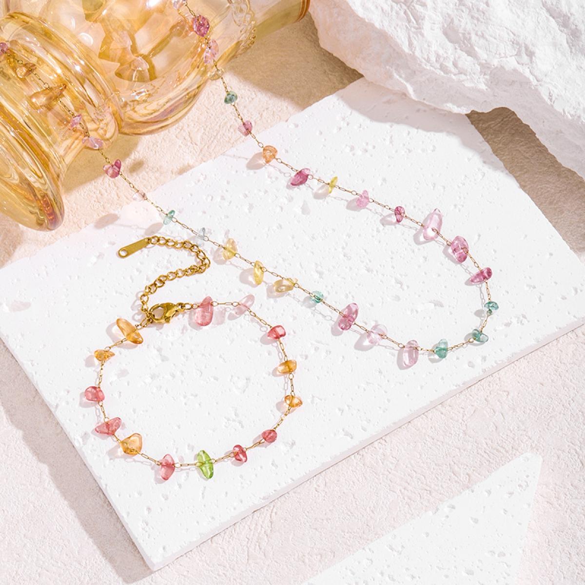 Colorful Irregular Beaded Layered Necklace Bracelet for Women, Dainty Summer Beach Collarbone Chain, Elegant Everyday Wear Jewelry, Perfect Gift for Her, Versatile Accessory for Party Vacation Daily Outfit
