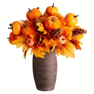 Pumpkin Wheat Ear Maple Leaf Handle Bundle, 40cm Decorative Table Centerpiece for Halloween, Harvest Festivals & More, Home Decor Ornament