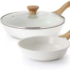 Non stick frying pan, white ceramic coated frying pan, healthy cookware chef pot, PTFE and PFAS free