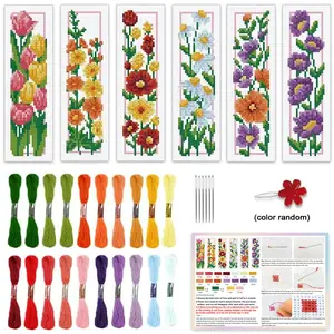 6-Piece Floral Theme Cross Stitch Bookmark DIY Kit, Beginner-Friendly Craft Set, Unique Fabric Bookmarks, Home Decor, Random Colors Included