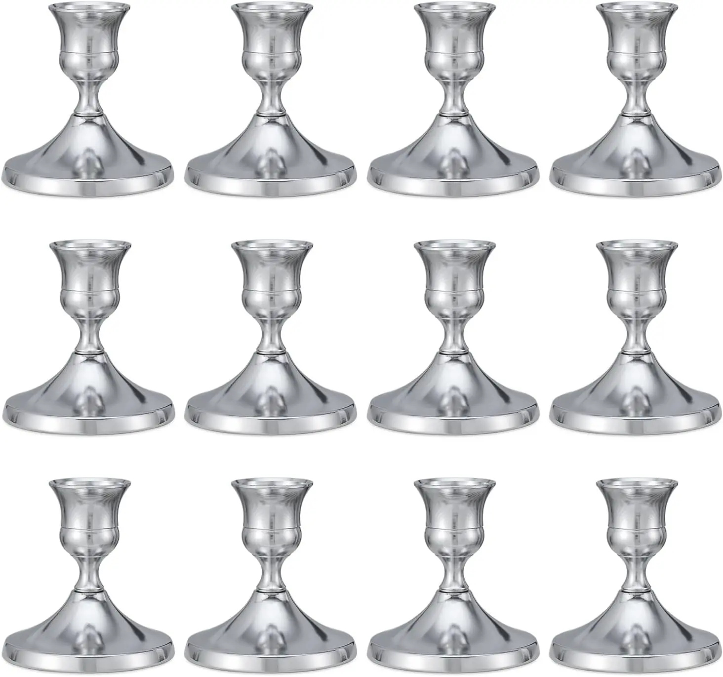 12 Pcs Silver Candle Holders Set for Table Centerpiece Vintage Taper Candle Stand Home Decor Weddings Festival and Dining Parties