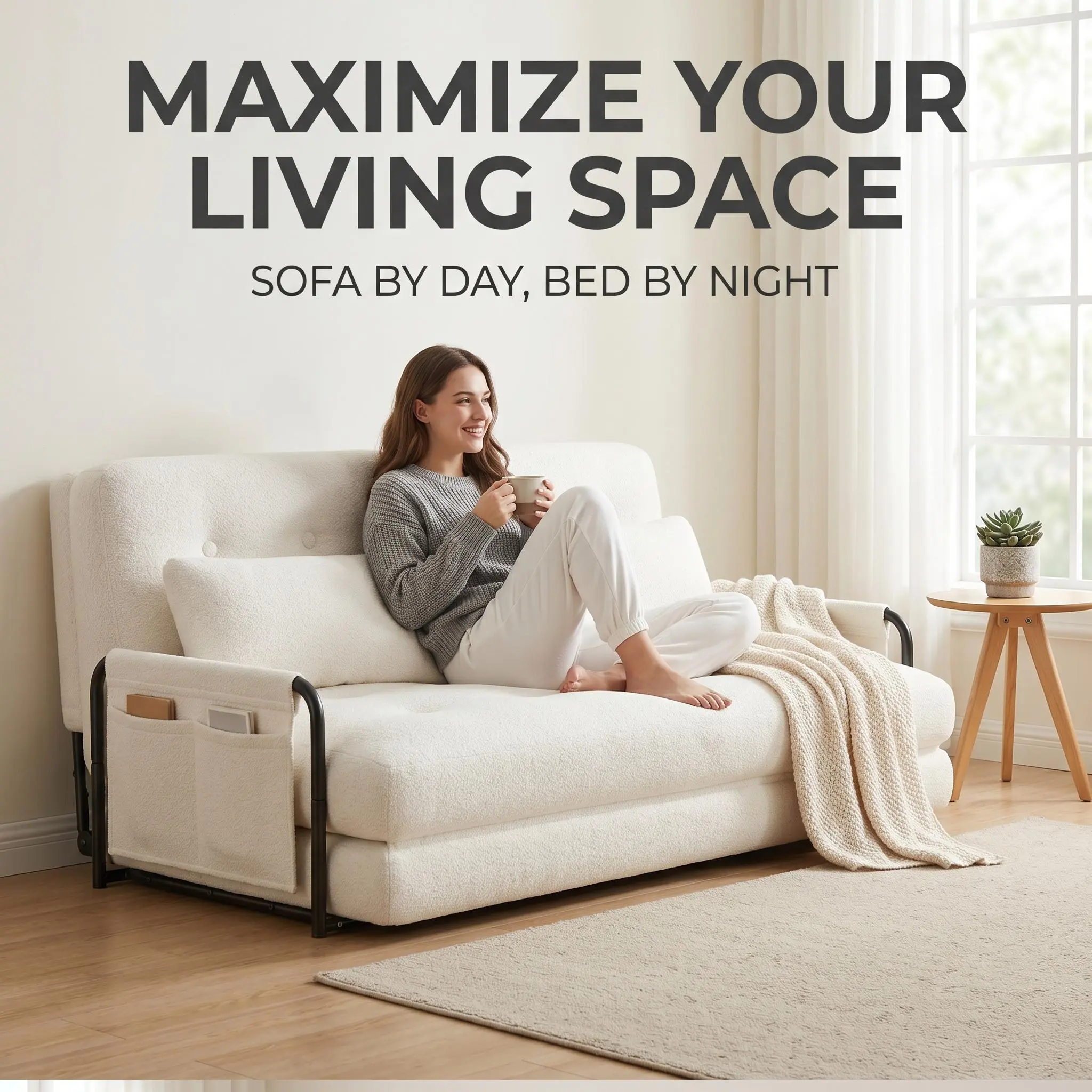 【Adjustable Sofa】Mr IRONSTONE Adjustable Floor Sofa Couch with Adjustable Backrest, Multi-Functional Bean Bag Bed with  2 Pillows, Foldable Lazy Sofa Sleeper Bed with Armrest, Versatile Floor Seating for Reading, Beige, Double