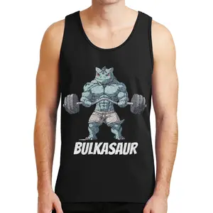 Bulbasaur Anime Gym Tank Top, Funny Weightlifting Training Tank, Classic Retro Workout Tank, Vintage Strength Gym Tank, Retro Powerlifting Tank Top For Anime Fitness Enthusiasts