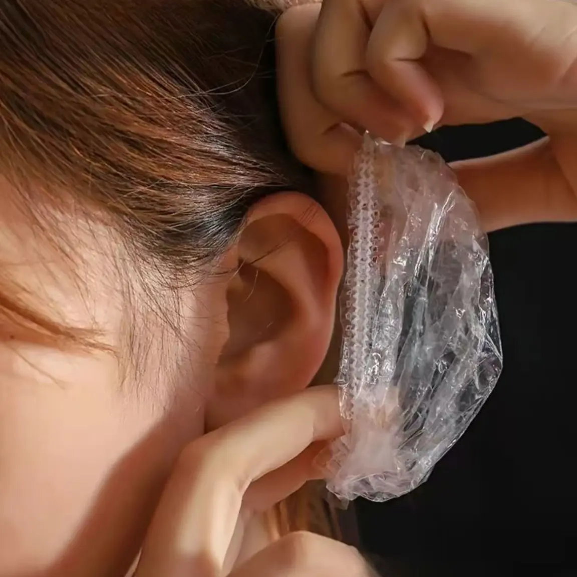100pcs Disposable Waterproof Earcovers, Transparent Elastic Protective Covers with Zipper Closure, Ideal for Hair Dyeing, Showers, Spa Treatments, Bathroom