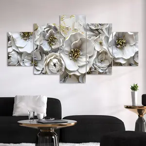 Flower Pattern Canvas Unframed Painting, Modern Floral Paintings, Floral Prints, 5 Counts/set Modern Art Wall Decor, Wall Art Decor for Home Living Room Bedroom Office, Ornaments, Wooden Wall Art, Modern Home Decoration