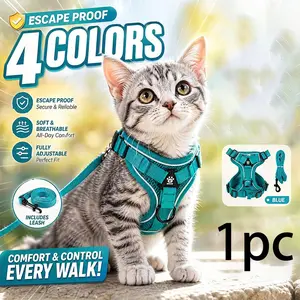 Cat Harness Leash Set, Breathable Mesh Reflective Anti-Slip Escape Proof Adjustable Universal Harness, Suitable for Small Medium Cats, Daily Walks Outdoor Night Safety, Leash Included
