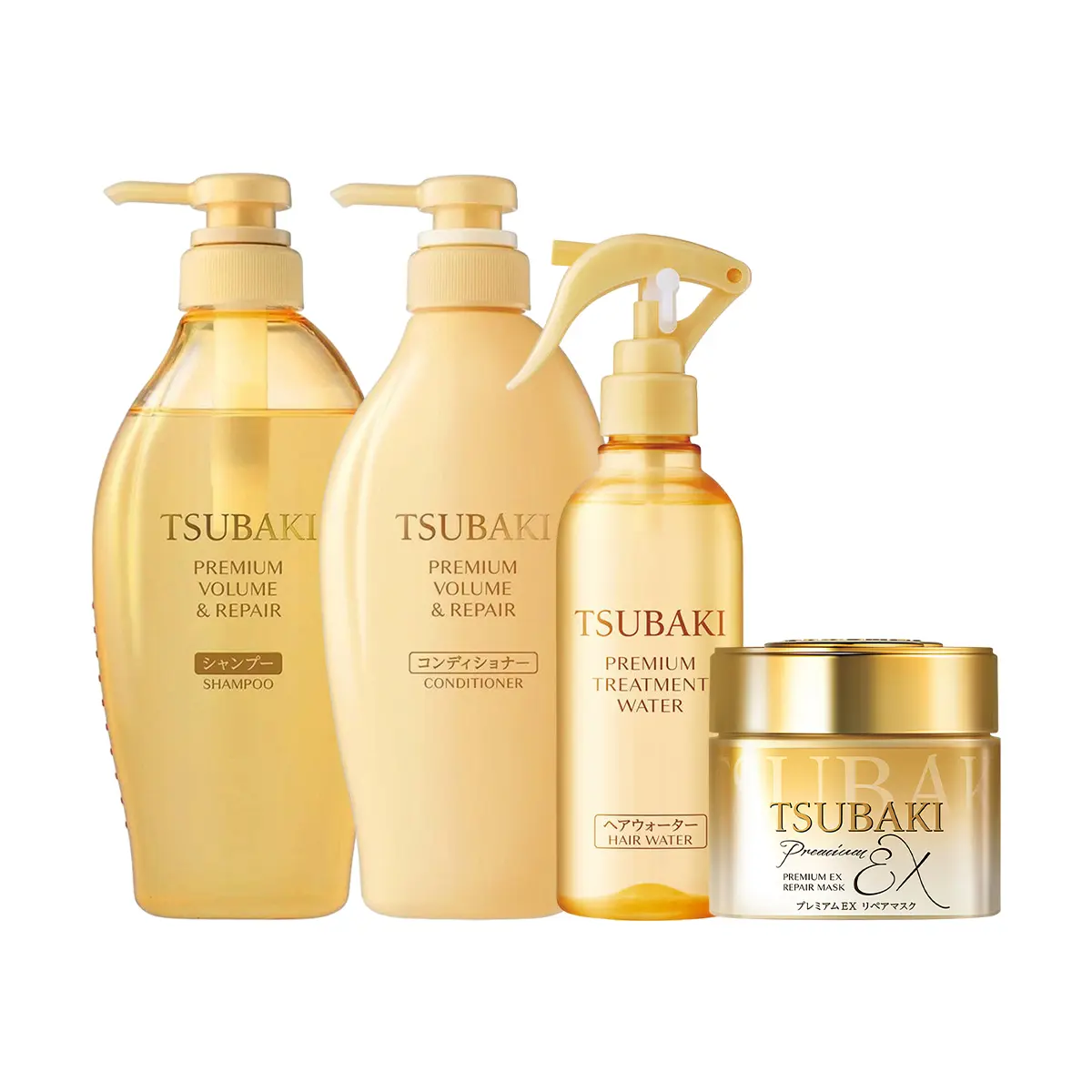 TSUBAKI Japanese 0-Second Repair Hair Set Golden Camellia Oil For Damaged, Dry & Frizzy Hair Shampoo 450ml, Conditioner 450ml, Hair Mask 180g & Leave-In Spray 210ml Haircare