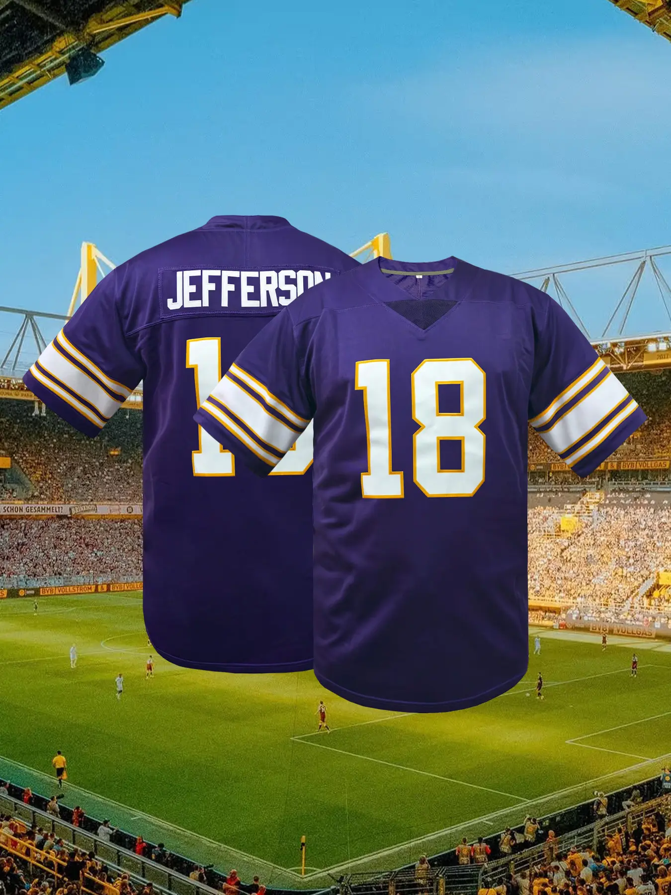 Men's Minnesota Football Jersey #9 Purple Embroidered Sports T-Shirt, Casual Short-Sleeved Shirt V Neck Loose-Fit Breathable, Letter Stitched, Sports & Training Wear, Sports clothing