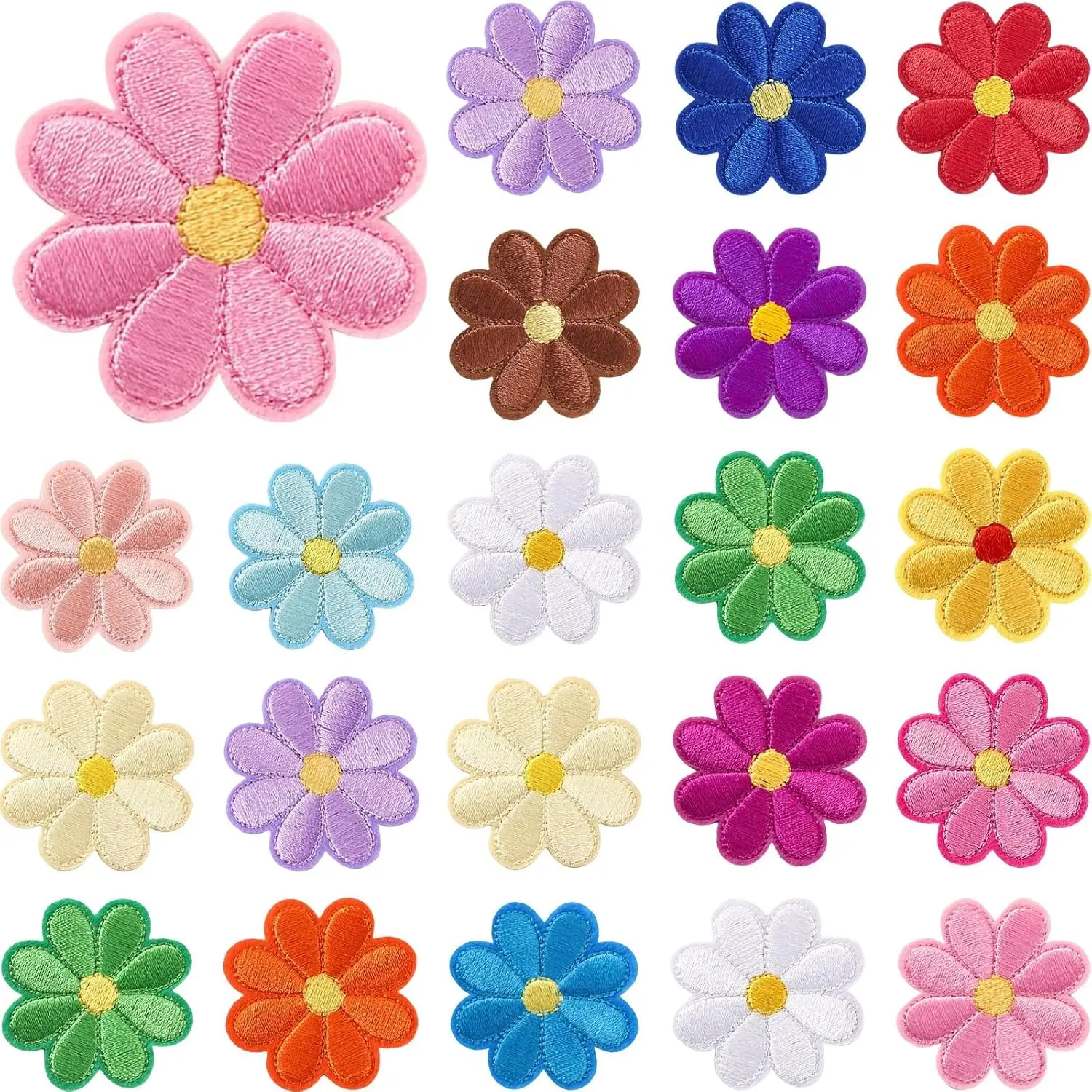 30 Pieces Cotton Iron-On Patches - Colorful Flowers Patterns, Hot Melt Adhesive, Machine Washable Sewing Supplies for DIY Clothing Repair, Daily Wear Sewing Projects Ideas