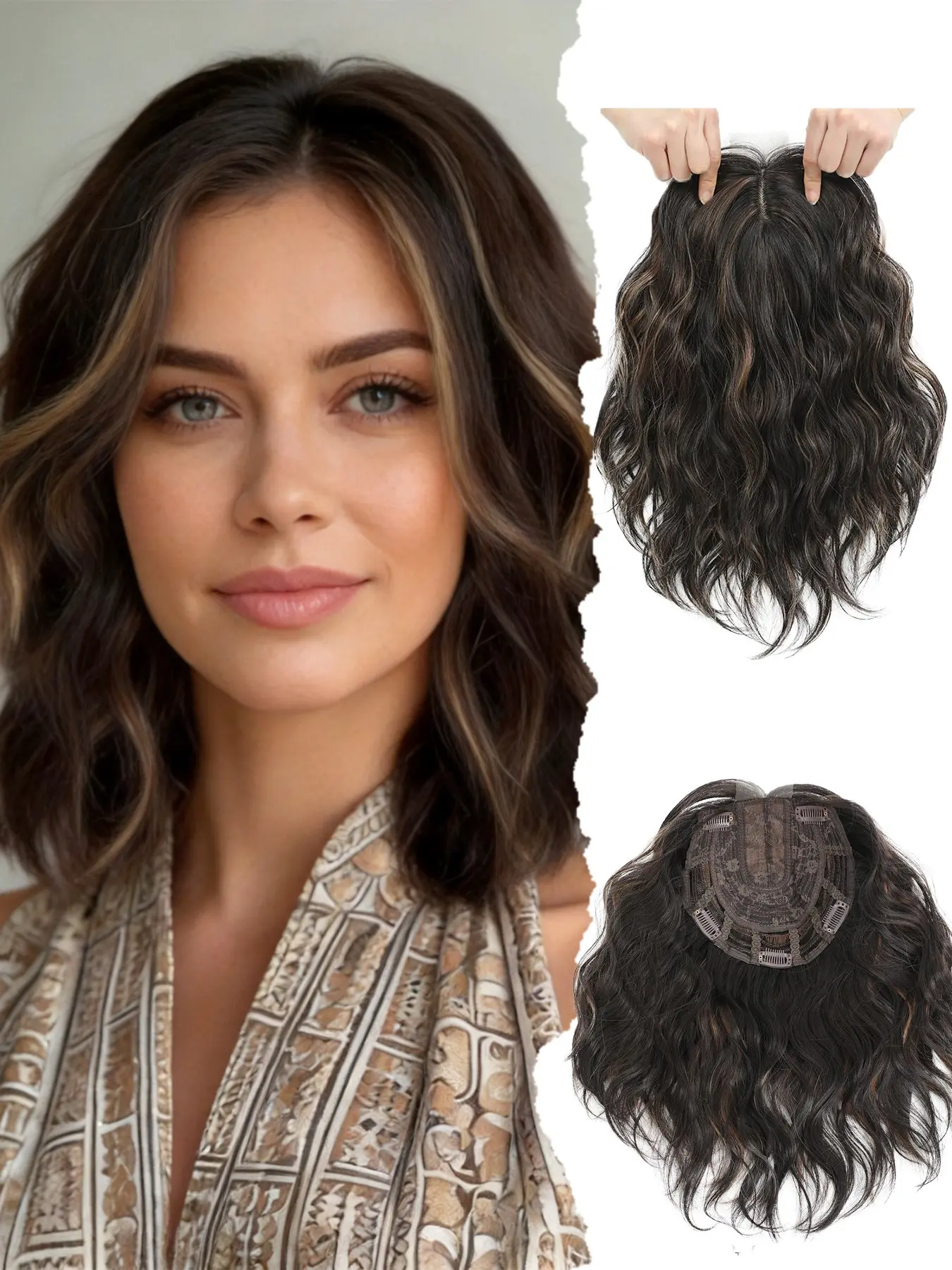12 Inch Short Wavy Hair Topper for Women, Natural Looking Lightweight Hairpiece, Soft Breathable Topper for Thinning Hair, Added Volume