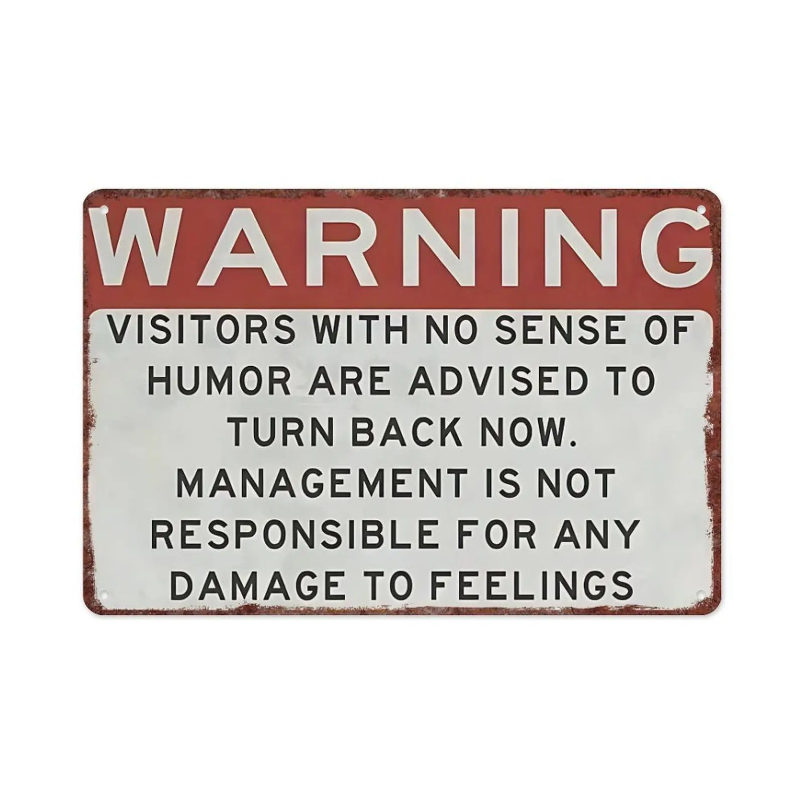 Rustic Metal Decorative Home Sign - "WARNING: Visitors with No Sense of Humor Are Advised to Turn Back Now" - 12x8 in Home Decor for Garage, Store, Decorative Home Signs