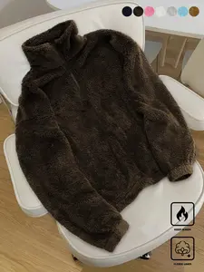 Trendy Unisex Half-Zip Stand Collar Fleece Sweatshirt, Fit, Soft Plush Lined, Multiple Colors Available, Casual Street Style Fashion for Fall & Winter