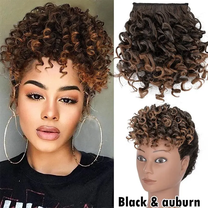 Afro Bangs Short Kinky Curly Synthetic Clip In Bangs Hair Extensions Hairpieces For Women