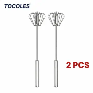 AA Stainless Steel Hand-Push Rotary Whisk - Food-Grade Rust-Resistant Kitchen Utensil with Sturdy Riveted Construction, Semi-Automatic Design for Coffee, Egg Whisking Tasks, Easy to Clean