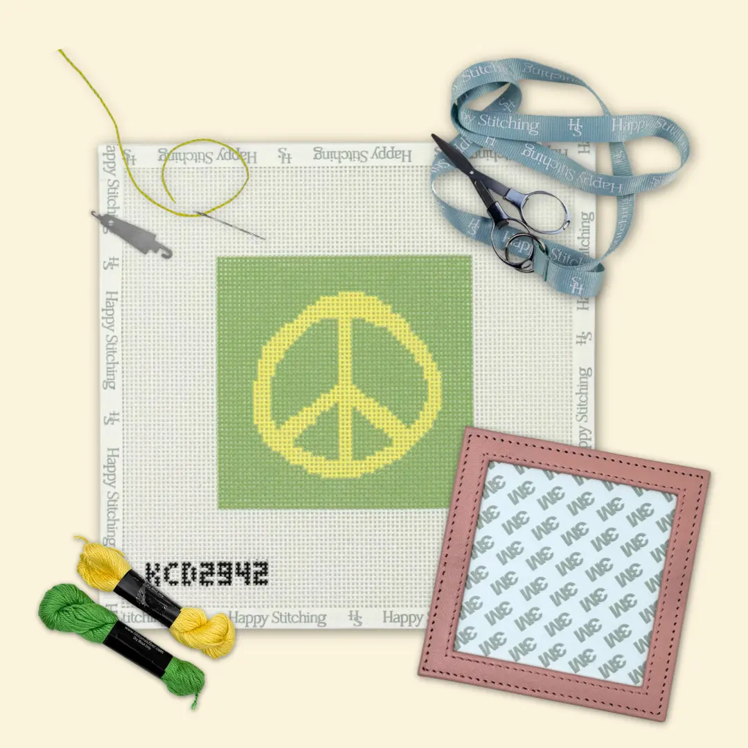 Happy Stitching - Peace Beginner Needlepoint Frame Kit - Beginner Needlepoint Kit - Needlepoint Self Finishing - Craft Kits for Women