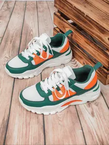 Men's Fashionable Colorblock Lace Up Low Top Sneakers, Casual Comfortable Sporty Running Shoes, Male All-match Round Toe Chunky Sneakers for Daily Wear