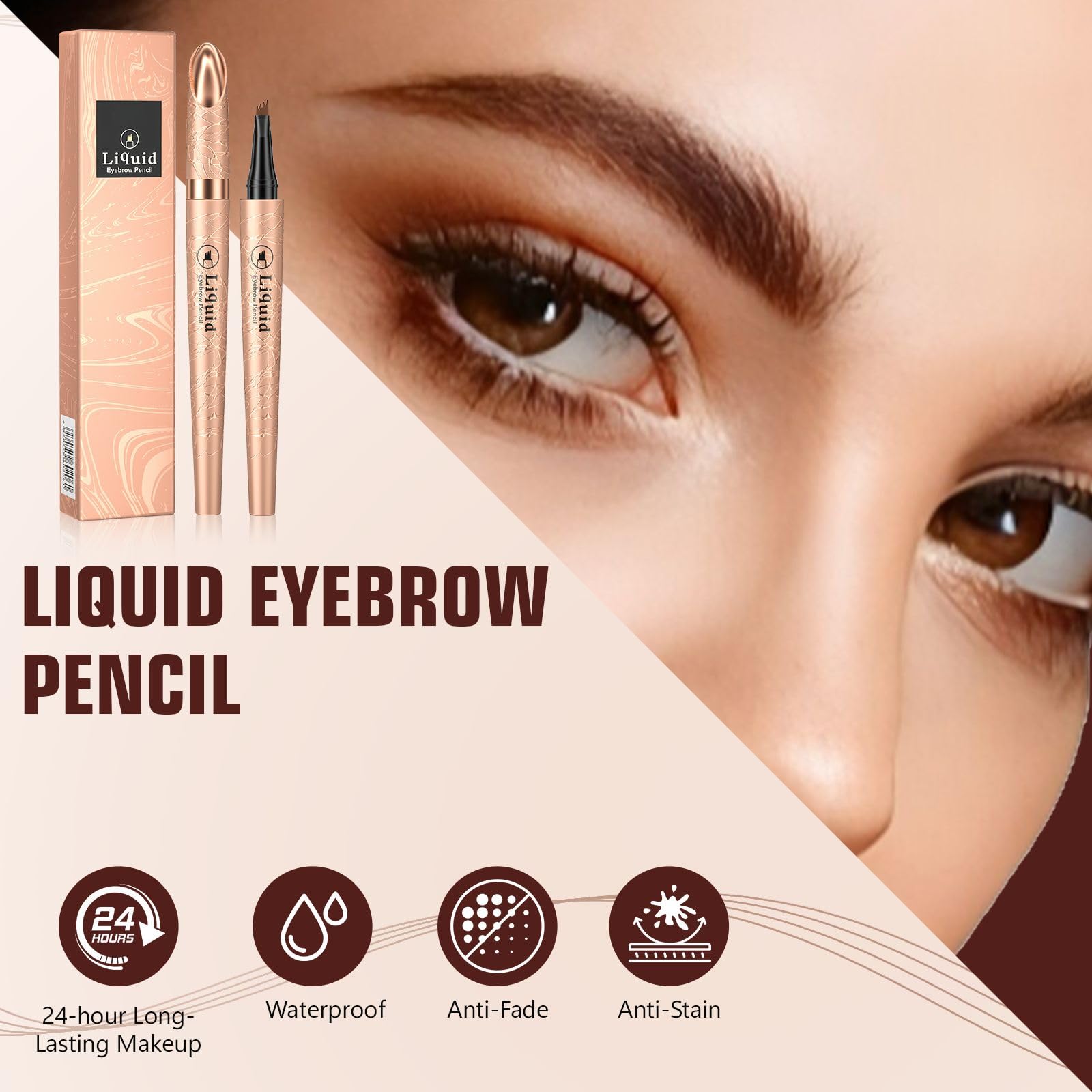 Eyebrow Pen, Contouring Pen Fine Stroke 3D Waterproof Microblading Eyebrow Pencil with 4-Fork-Tip Create Natural Hair-Like Brows Stay on All Day