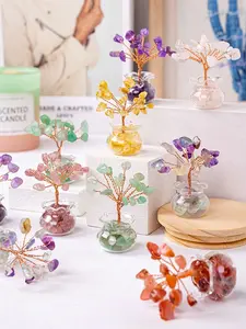Natural Crystal Flower Tree Design Decoration, Handmade Mini Crystal Tree Ornament, Desktop Decoration for Home Office, Home Decor Ideas, Indoor Decoration
