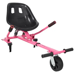 Pink Steel Hoverboard Seat Attachment Hovercart, Rectangular Adjustable Frame with Dual Shock Absorbers, 360° Swivel Drift Wheels, Foam Handlebar Ride-On Car Go-Karts Fits 6.5" 8" 10" Hoverboards for Family Outdoor Fun