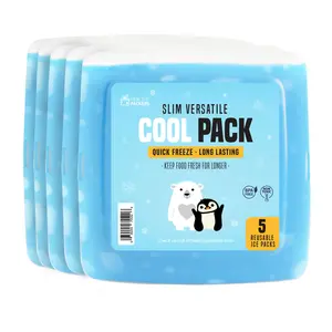 Healthy Packers Slim Versatile Cool Pack 5 Pack - Reusable Ice Packs for Lunch Box Freezer - BPA-Free Non-Toxic Long Lasting Formula Perfect for Cooler Bag & Lunch Boxes