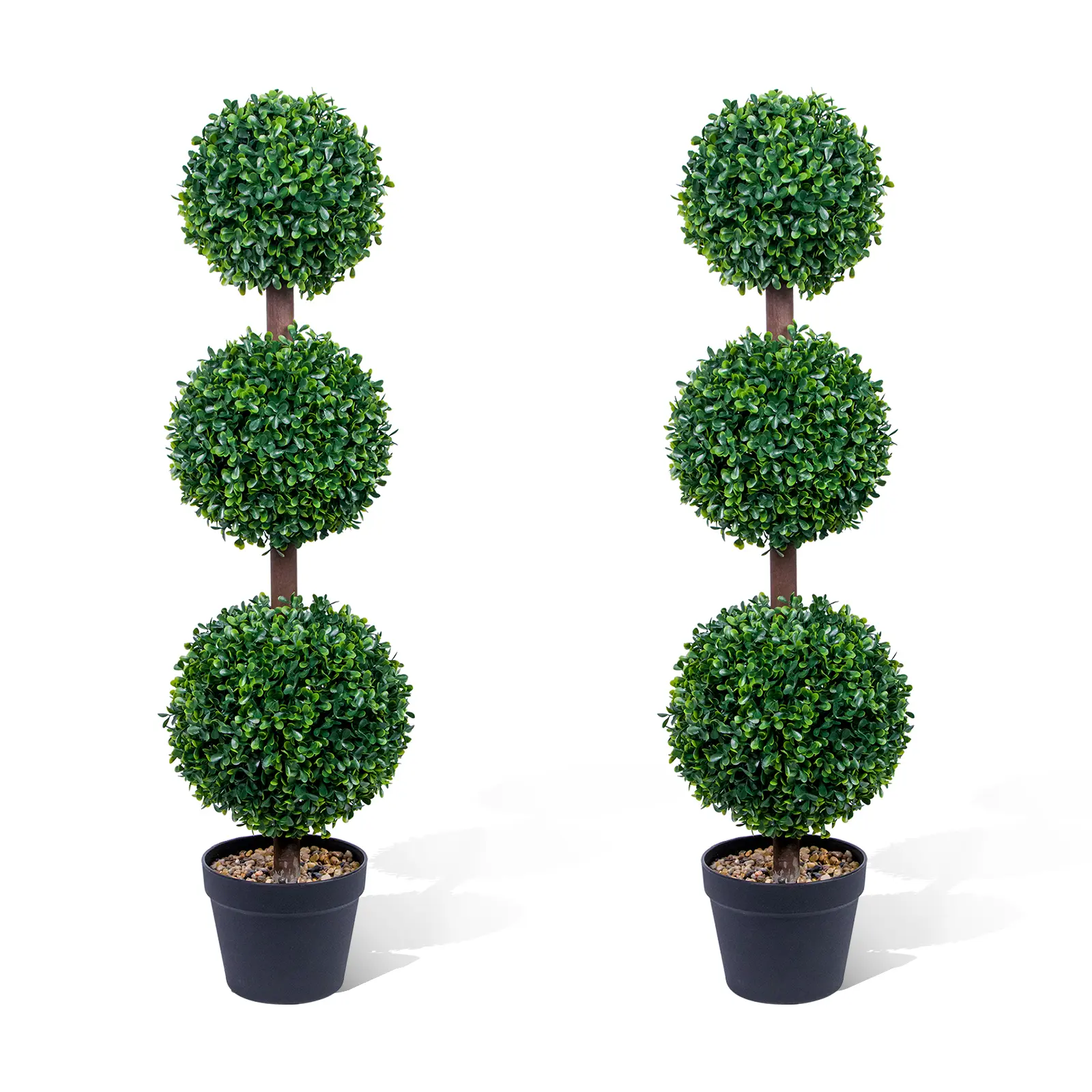 2 Pack 3FT Artificial Triple Ball Boxwood Topiary Trees - 2pcs Realistic Look Topiaries with Black Planter, Artificial Boxwood Hedge, Indoor/Outdoor Home Decorative Greenery Set, Decorative Accents Artificial Trees