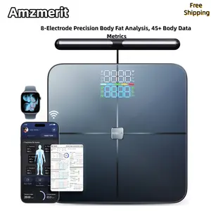 Amzmerit Smart Body Fat Scale — 8-Electrode Precision Measurement of Weight, BMI, and 45 Health Metrics; Supports Dual-Mode "Bluetooth + WiFi" Connectivity; Body Composition Monitor with Smartphone App Support
