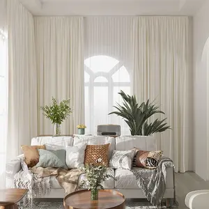 Modern Simple Ivory Curtains, Light Blocking Fabric Drapes, Bedroom Living Room Hooks Curtain, Noise Reduction Insulation