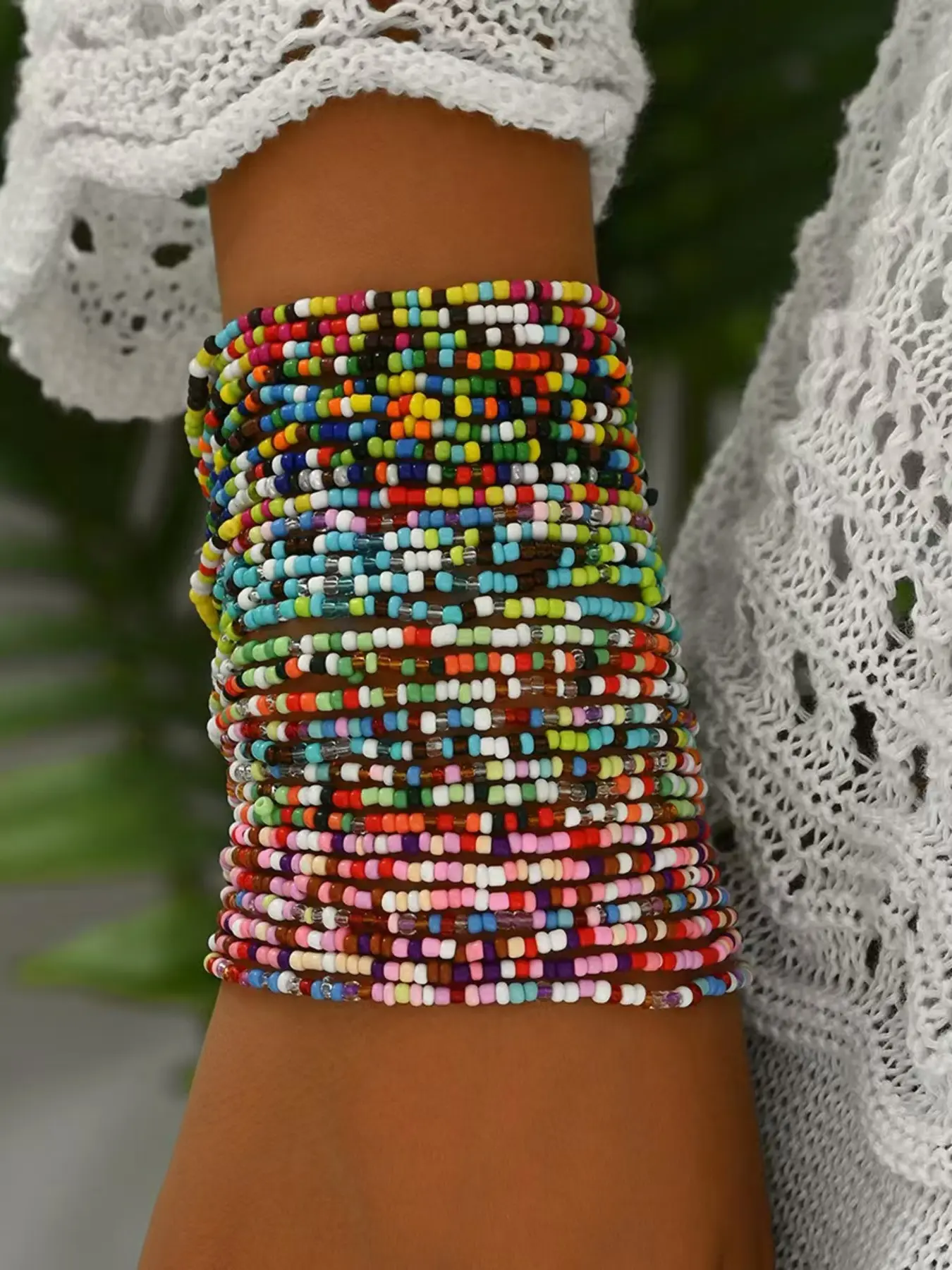 Bohemian Style Colorful Beaded Layered Bracelet Set, 30pcs Handcrafted Stretchable Multicolor Stackable Jewelry for Women & Girls, Perfect Summer Accessory, Boho Style Bracelet