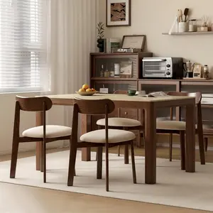 YESWOOD Oak Upholstered Dining Chairs Set, Mid Century Modern Wood Dining Chairs with Curved Back, Farmhouse Wooden Kitchen Chair With Removable Cushion for Dining Room, Living Room, Study