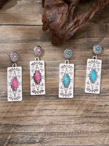Fashion Vintage Bohemian Geometric Dangle Earrings, Western Ethnic Style Women's Denim Earrings, Girl Gift, All Seasons